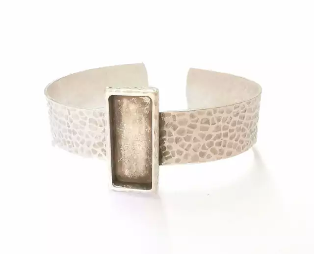 Hammered Rectangle Blank Bracelet Dry Flower inlay Cuff Bezel Glass Adjustable