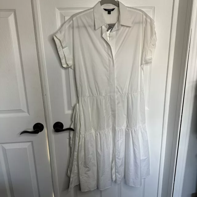 RALPH LAUREN Belted Shirt Dress Size 6 White Short Sleeve Midi Cotton $100