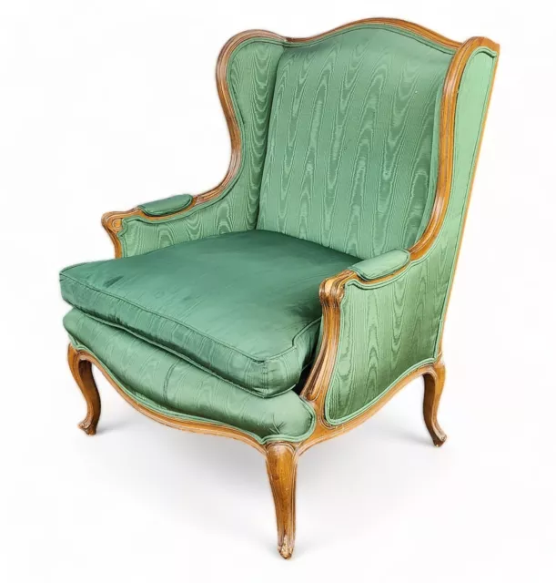 Cherry French Provincial Louis XV Style Upholstered Bergere Armchair, 1950s