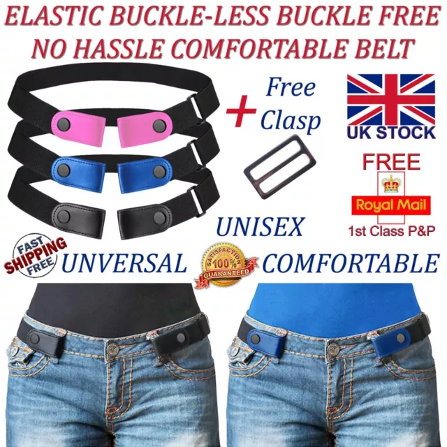 Men Women Buckless Buckle Free Belt Elastic Snap Clasp Belt Dress Jeans Pants