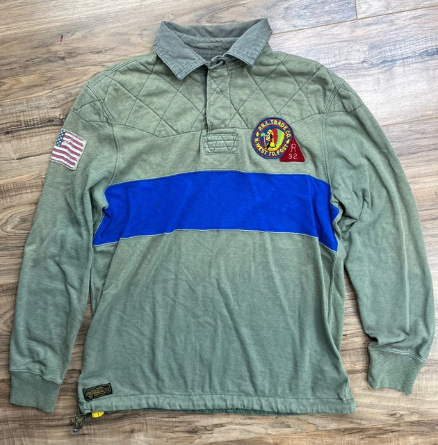 Polo Ralph Lauren Quilted Rugby Indian Trading Post USA Flag Large Slim FLAW Polo Ralph Lauren Quilted Rugby Indian Trading Post USA Flag Large Slim FLAW