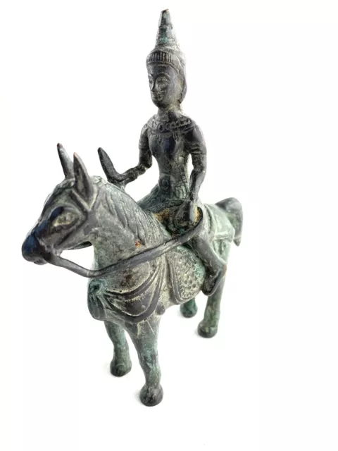 Vintage Asian 19th Century Burmese Deity Bronze Warrior on Horseback Figurine 2
