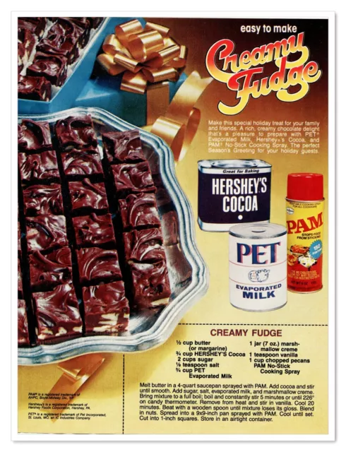 Creamy Fudge Holiday Recipe Hershey's PET PAM Vintage 1982 Print Magazine Ad