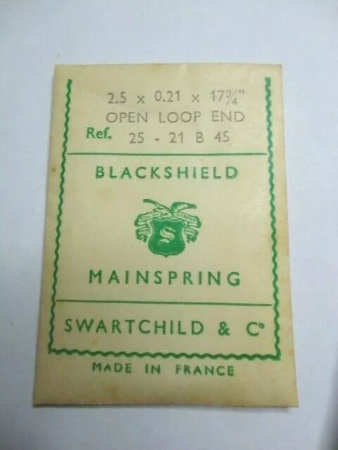 BLACKSHIELD Clock Mainspring 2.5x0.21x17 3/4" OPEN LOOP END Made in France New