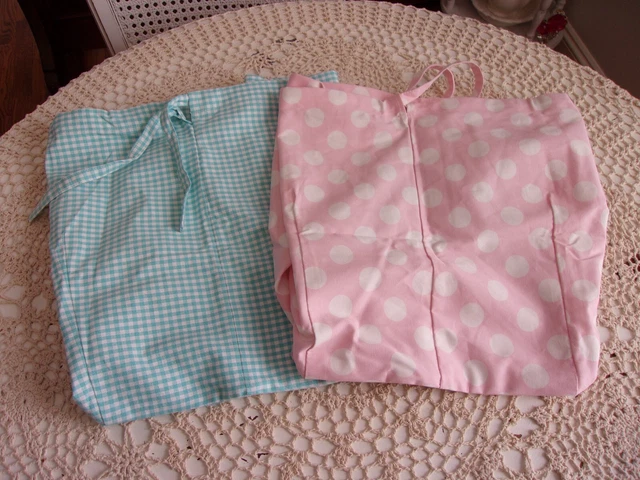 LOT/2 NEW Pottery Barn Kids Large Basket Liners Blue Gingham & Pink Polka Dots