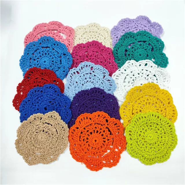 15Pcs/Lot Hand Crochet 4" Round Small Doilies Set Snowflake Floral Color Random#