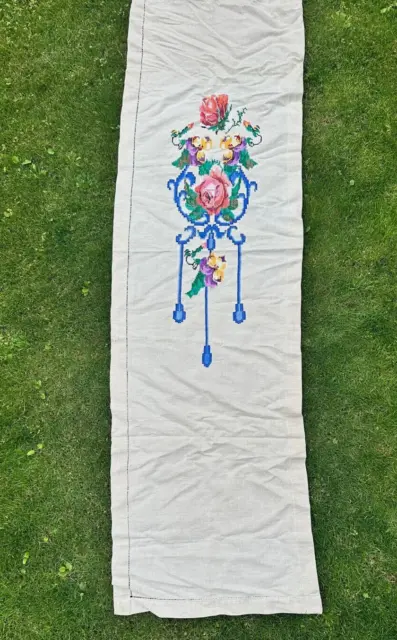 Antique Ukrainian embroidered towel handmade cross embroidery Long 85 inch