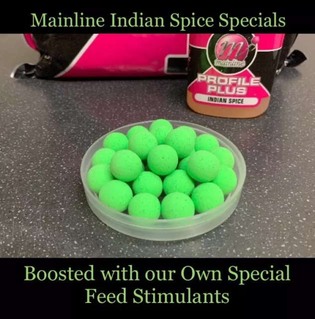 Mainline Indian Spice Pop Ups carp Boilies 25x 12mm Fluro Green Fishing Bait