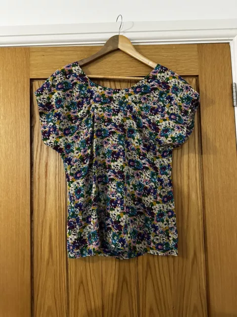 Whistles Top Short Sleeve Blouse Floral Pure Silk UK 10