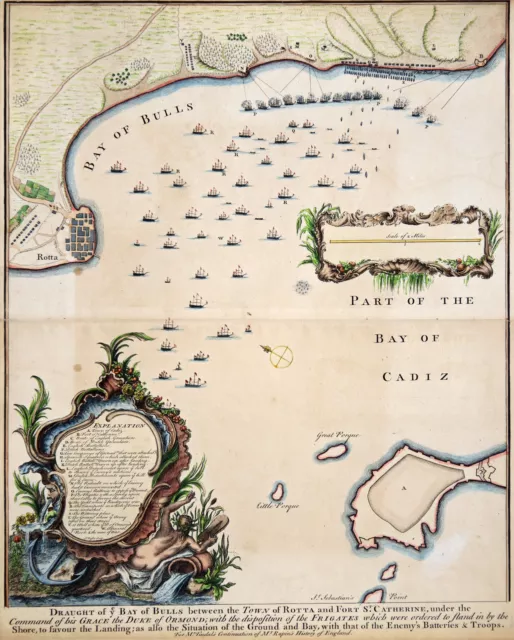 Spanien Cadiz Bay Of Cadiz Original Kupferstich Basire 1745