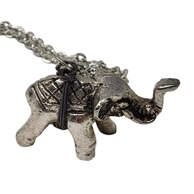 Silver tone Elephant Trunk Up Pendant Charm Necklace Chain 30 inch EB Trading Co