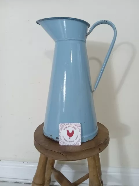 LARGE VINTAGE FRENCH ENAMEL JUG, PITCHER, VASE, VIVID BLUE, 38cm tall - 1940s