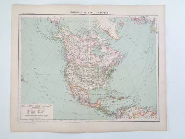 America Du Nord Card Antique 1901 Atlas Hatchet Old Map Mapping