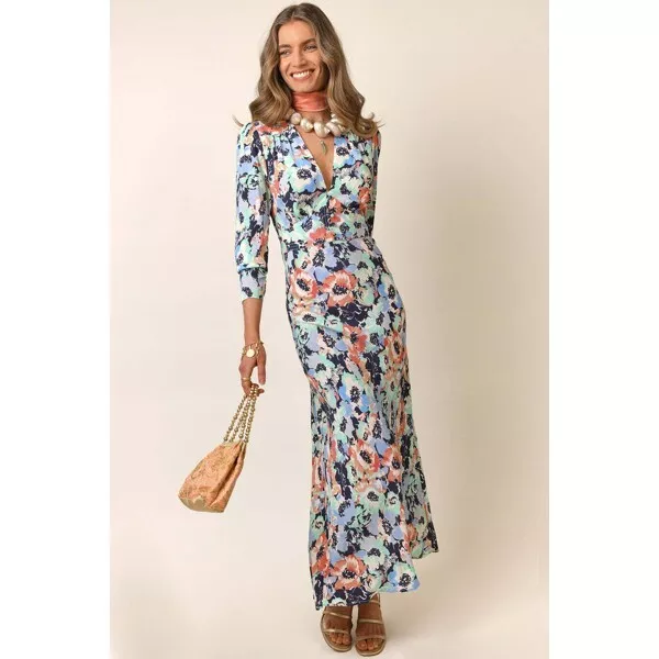 Rixo floral blush poppies print Selma midi midaxi maxi dress 6