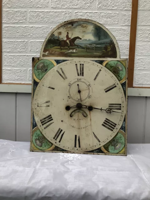 Antique 18/19 Century Grandfather Clock Hand Painted Dial With Regulator.