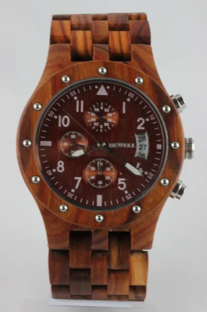 Bewell Holzuhr Datum Chronograph rotes Sandelholz 46mm Top Geschenk Herrenuhr