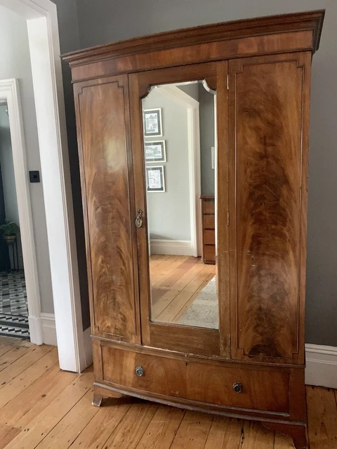 Edwardian Antique Wardrobe with Mirror & Drawer