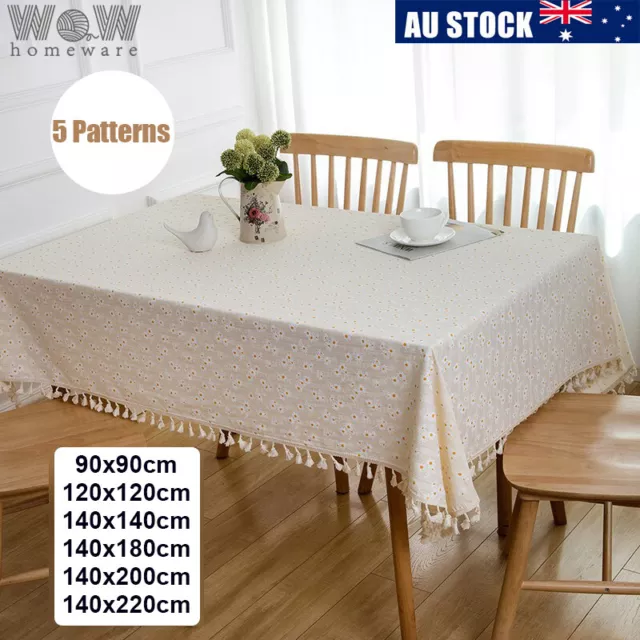 Embroidry Tablecloth Table Cover Daisy Flower Pattern Dining Table Cloth Tassel