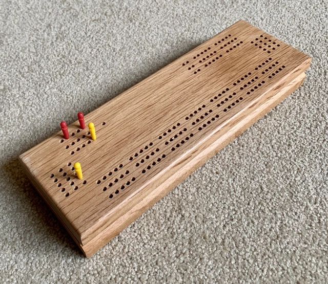 VINTAGE SOLID OAK Hardwood Folding Cribbage Board Game with Pegs