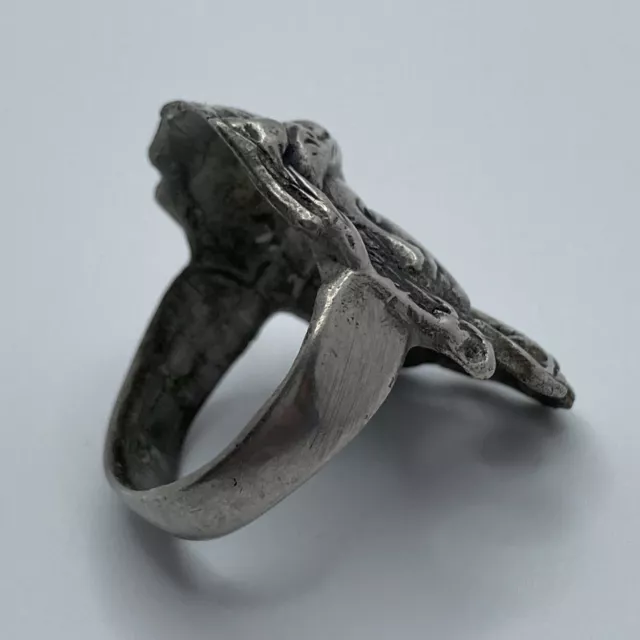 Maiden or Mermaid Figural Art Nouveau Pewter Repousse Ring Size 7.5-8 B30 3