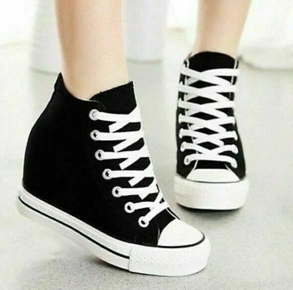 2024 WOMENS SNEAKERS Hidden Wedge Heel Canvas High Top Lace Up