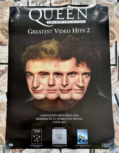 QUEEN Greatest Hits DVD Double Sided Promo Poster Freddie Mercury Rolled EX COND