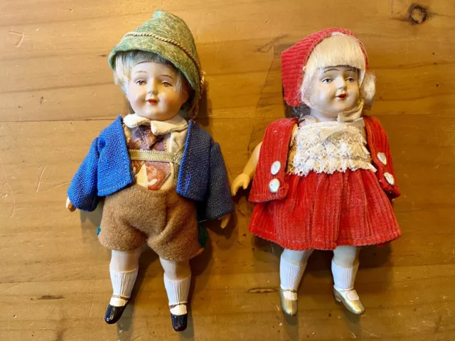 Sehr Alte Minerva Puppen Flapper Paar 13cm Celluloid