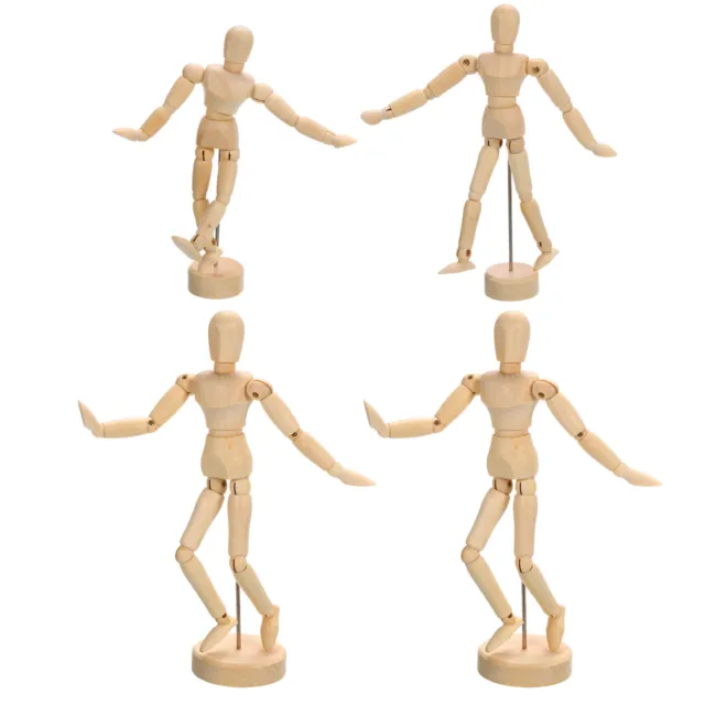 4Pcs 3 Size Wooden Mannequin Figure Artist Drawing Manikin Model Flexible