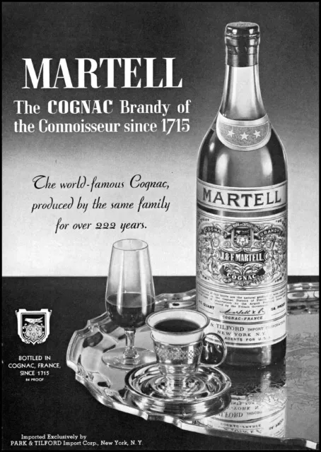 1937 J&F Martell Cognac Brandy glass tray bottle vintage photo print ad ads56