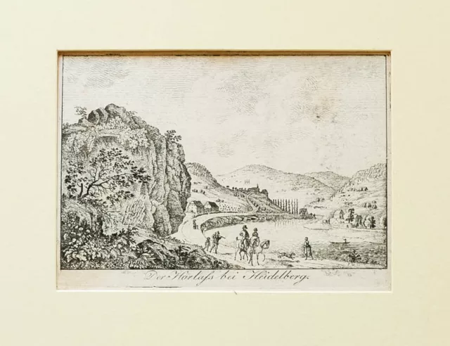 c1810 Heidelberg Harlass Neckar Neuburg Kupferstich-Ansicht Rottmann