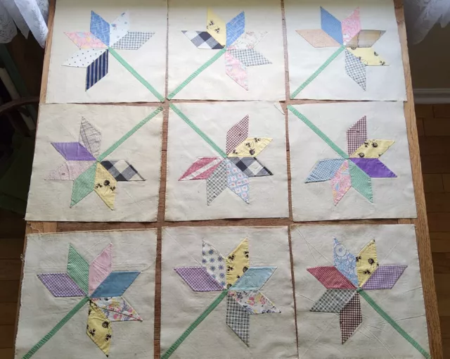 Antique Vintage 30 Hand Sewn Quilt Blocks Plus Pieces Feedsack Leaf Applique