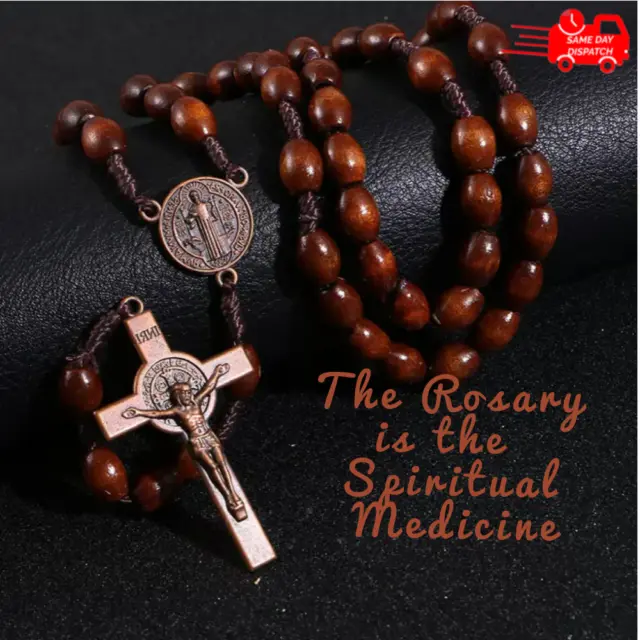 Handmade Wooden Rosary Beads Catholic Cross Christian Antique Traditional Style