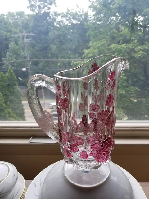 Vintage Westmoreland Flash Pressed Glass Grape Ruby Pitcher