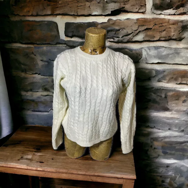 Karen Scott Cable Knit Long Sleeve Ivory Sweater Small Petite Acrylic