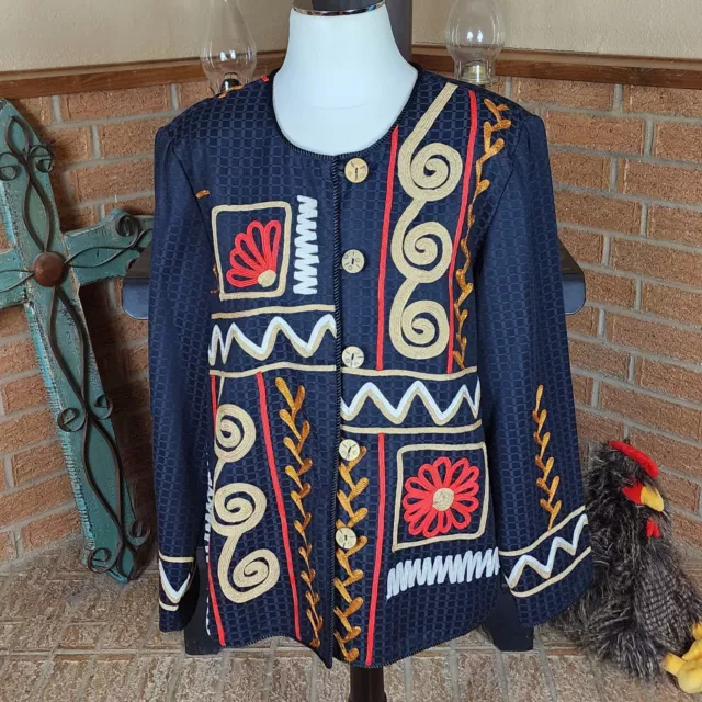 Vintage Alex Kim Embellished Abstract Jacket Wearable Art Size L