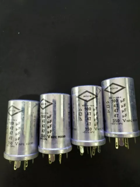 Capacitors 100uF +3 x 47 uf 350V Electrolytic NOS       Lot 4 Pcs      (DepF7h1)