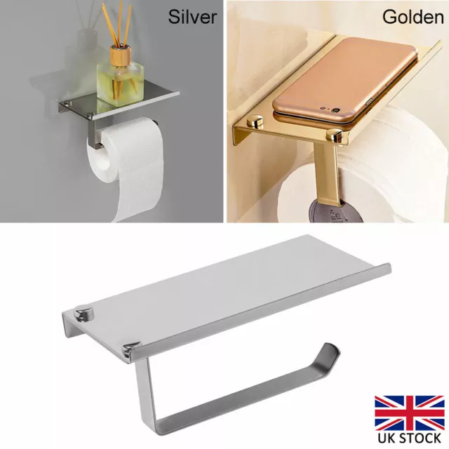 Toilet Paper Roll Holder Stainless Steel Wall Mounted With Phone Storage Shelf