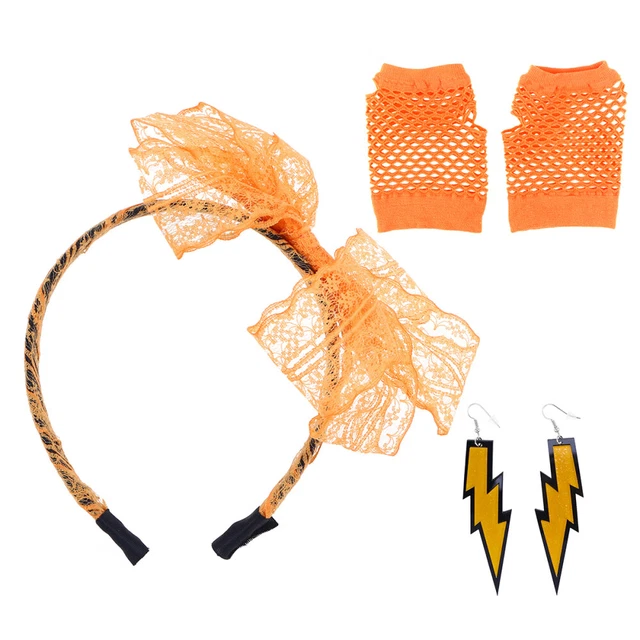 Guanti Fishnet Neon anni '80 Costumi Donna Donna Braccialetto Fascia in Pizzo
