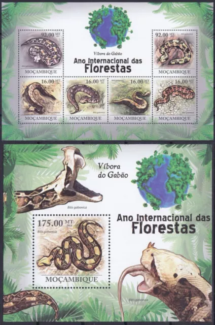 Mocambique  4328 - 4333 KB + Block 413 (4335) **, Schlangen - Gabunviper (24 ME)