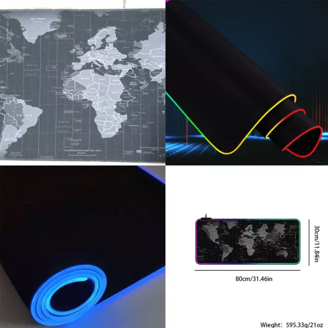 US RGB LED Extra Large Soft Gaming Mouse Pad Oversized World Map 31.5x12''