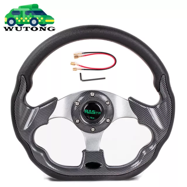 13" 320mm Flat Drift Racing Steering Wheel D Shape Horn Button Universal 6 Holes