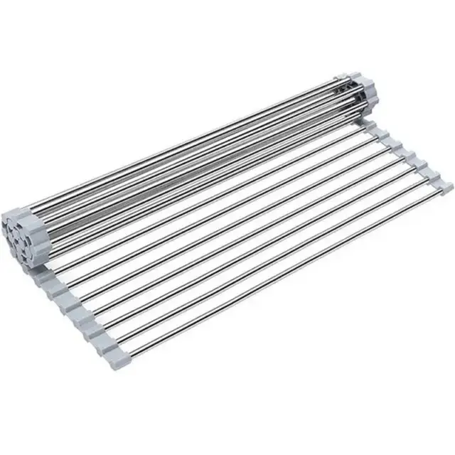 Foldable Stainless Steel Dish Drying Rack Roll Up Dish Rinsing Cooling Rack