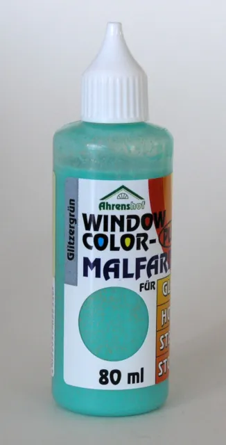 3x Ahrenshof Window Color Plus Fenstermalfarbe Glitzergrün 80 ml