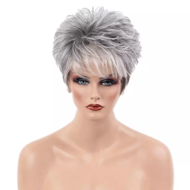 Fashion Women Straight Short Wigs Human Hair Full Wig With Bangs Grey