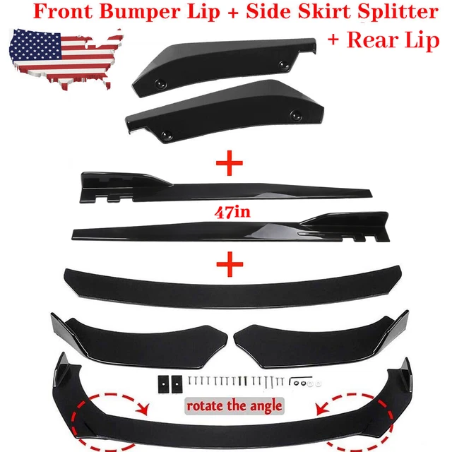 For Honda Civic Front Bumper Lip Spoiler Splitter+Side Skirt+Rear Lip Black US