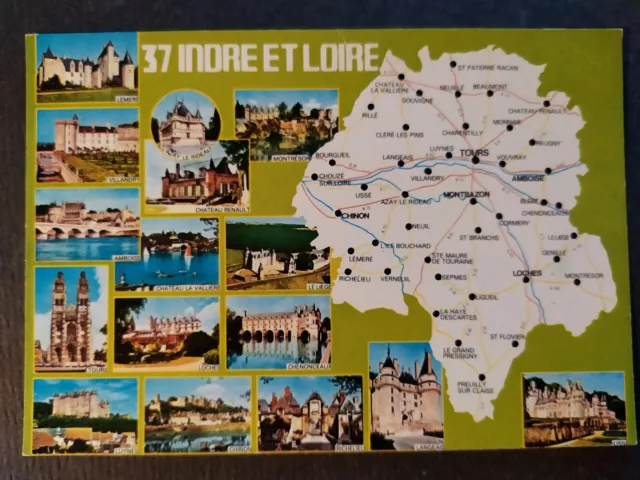 INDRE ET LOIRE multivues carte géographique carte postale