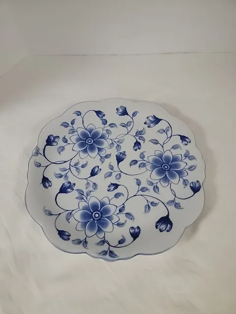 Hand Painted Blue & White Floral Porcelain Scallop Edge 8.5" Andrea By Sadek