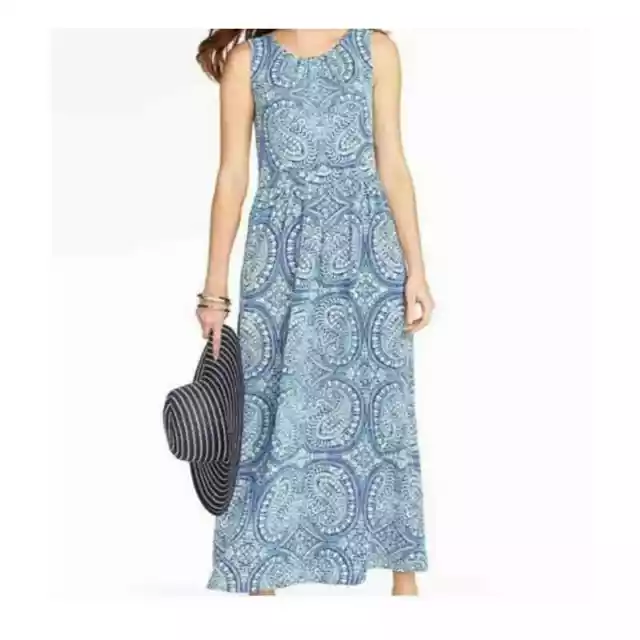 Womens Talbots Petites Blue Paisley Maxi Dress Sleeveless with Lining Size 8P