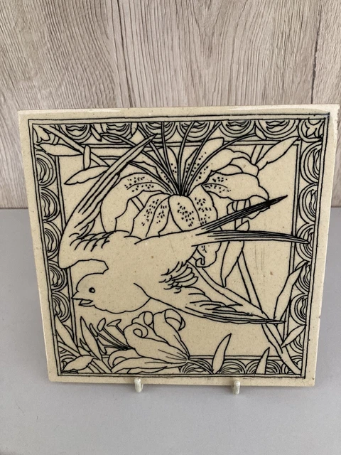 Antique 6" Fireplace Tile by Minton Hollins & Co Birds Series C1875