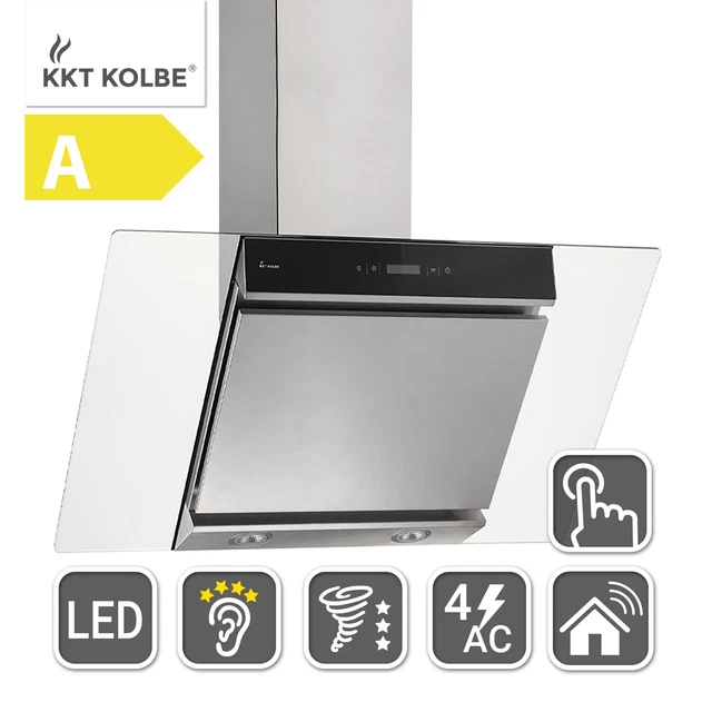 Campana Extractora 90cm Campana de Pared Inclinada acero inoxidable vidrio negro
